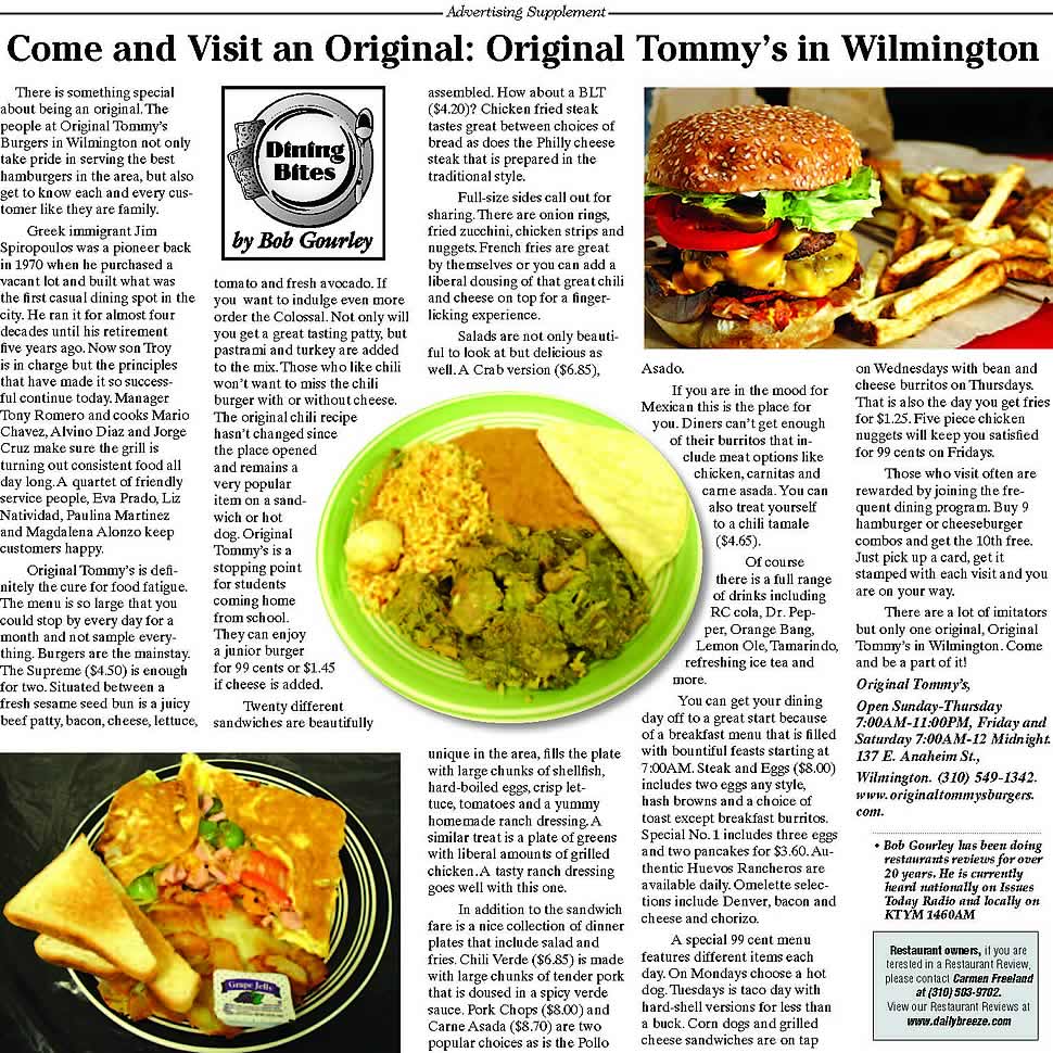 Tommys Burgers Review - Daily Breeze Review - Bob Gourley